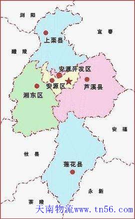 東莞到萍鄉物流地圖